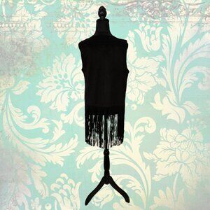 Cato Black Microsuede Fringe Vest Women's Size Medium